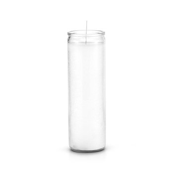 White Unscented Glass Prayer Candles, 8', Devotional Candles