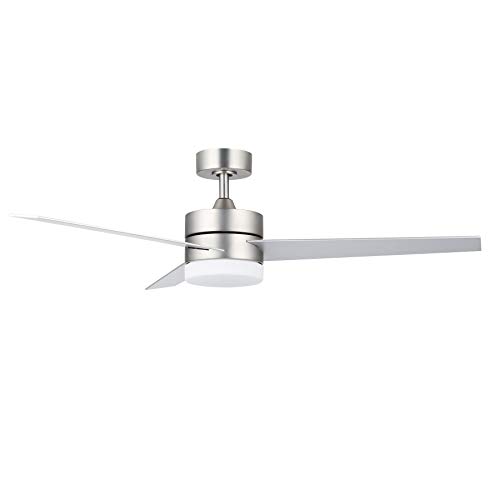 CO-Z 52’’ Modern Ceiling Fan with Lights and Remote, Contemporary Ceiling Fans Brushed Nickel, Indoor LED Ceiling fan for Kitchen Bedroom Living Room, 3 Reversible Blades in Silver and Walnut Finish, ETL certificate