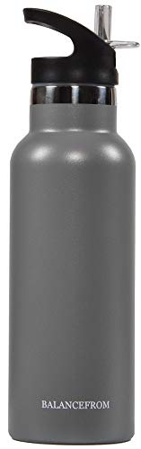 BalanceFrom Double-Wall Vacuum Insulated Stainless Steel Water Bottle, 3 Caps Included, Wide Mouth and Standard Mouth, Multiple Colors and Sizes