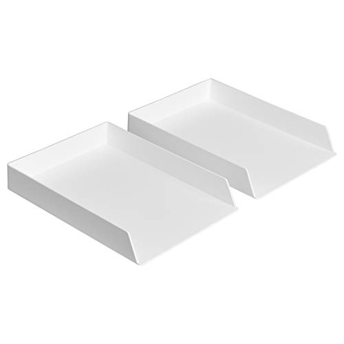 AmazonBasics Plastic Desk Organizer - Letter Tray, White, 2-Pack