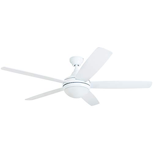 Prominence Home 80094-01 Ashby Ceiling Fan with Remote Control and Dimmable Integrated LED Light Frosted Fixture, 52' Contemporary Indoor, 5 Blades White/Grey Oak, Farmhouse White