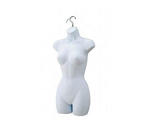 Display Fixture Warehouse Female Injection Molded White Shapely Form with Metal Hook - Fits Women’s Clothing Sizes 2-6