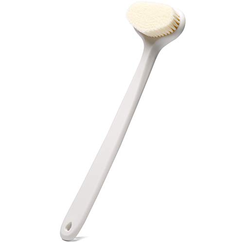 Bath Body Brush with Comfy Bristles Long Handle Gentle Exfoliation Improve Skin's Health and Beauty Wet or Dry Brushing Back Scrubber for Shower (White)