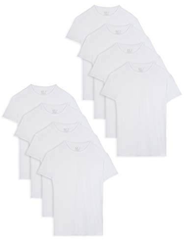 Fruit of the Loom Men's Stay Tucked Crew T-Shirt, Classic Fit - White - 8 Pack - Active Cotton Blend, Large