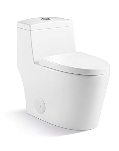 Kingsman Contemporary Durable Comfort Modern Design Toilet Bowl & Tank, One Piece Dual Flush 1.2/1.6 GPF With Soft Closing Toilet Seat, Elongated Toilet MJ80 - Pure White