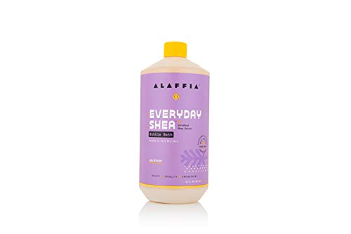 ALAFFIA EVERYDAY SHEA BUBBLE BATH, For All Skin Types, Soothing Support for Deep Relaxation and Soft Moisturized Skin with Shea Butter and Yam Leaf, Fair Trade, LAVENDER, 32 Ounces