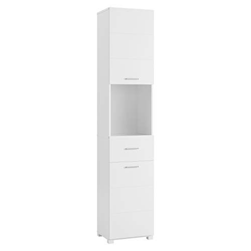 Homfa Bathroom Tall Cabinet, Linen Cabinets with Doors and Shelves, Free Standing Utility Storage Cabinet with Drawer, Space Saving Cabinet Organizer Home Storage Furniture-White