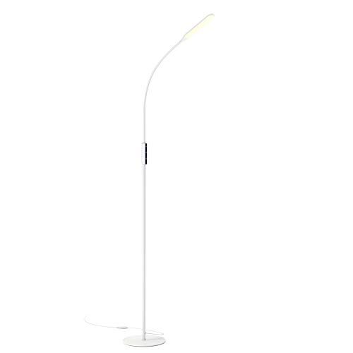 LED Floor Lamp White with 5 Brightness Levels & 3 Colors, Gladle Dimmable Tall Bright Light for Living Room Bedroom Office Reading Craft Task, Minimalist Standing Corner Lamp with Adjustable Gooseneck