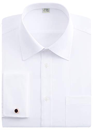 J.VER Men's French Cuff Dress Shirts Regular Fit Long Sleeve Spead Collar Metal Cufflink White - Color:White, Size: 16.5' Neck / 34'-35' Sleeve