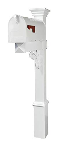 4Ever Products The Hoover Mailbox with White Vinyl Post Included Complete Decorative Curbside Mailbox System with Classic Traditional Style (White Mailbox)