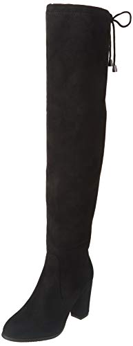 DREAM PAIRS Highleg Women's Thigh High Fashion Over The Knee Drawstring Strech Block Mid Heel Boots Black-SZ-9
