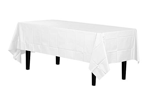 Exquisite 12-Pack Premium Plastic Tablecloth 54 Inch. x 108 Inch. Rectangle Table Cover-White