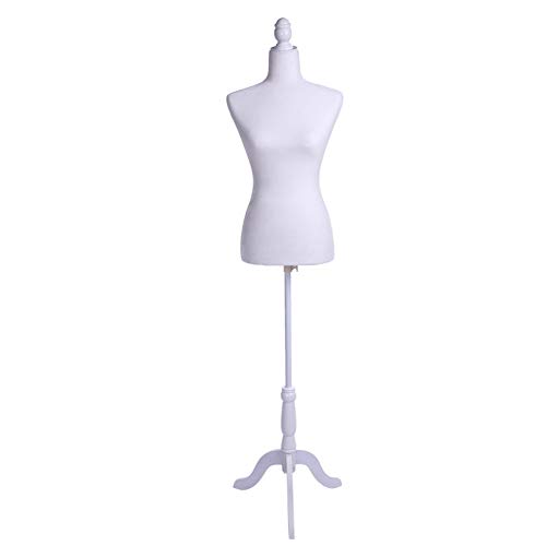 Half-Length Foam & Brushed Fabric Coating Lady Model for Clothing Display White - Dress Form Pinnable Mannequin Body Torso with Tripod Base Stand