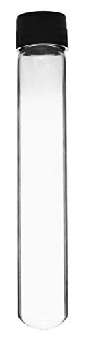 12PK Test Tubes, 50ml - Borosilicate 3.3 Glass, Bakelite Screw Cap with Rubber Liner 25mm x 150mm (6' Height) - Round Bottom - Eisco Labs