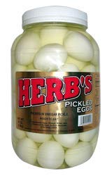 Herb's Pickled Eggs 67 oz Gallon size plastic jar Packed In Vinegar