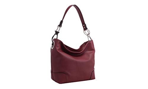 Mia K Collection Hobo Bag for Women - PU Leather Handbag - Womens Shoulder Bag Top Handle Fashion Pocketbook Purse Burgundy