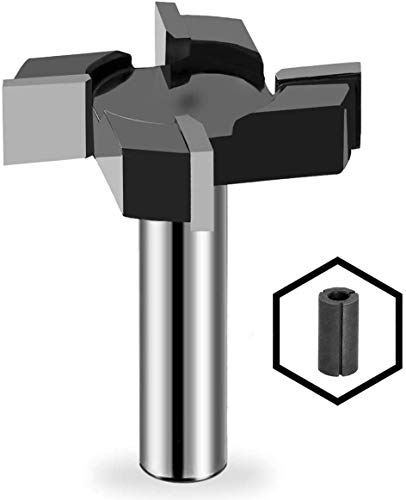 Activists CNC Spoilboard Surfacing Router Bit 1/2' Shank [Updated Version] 4 Wings Slab Flattening Router Bit Carbide Planer Router Bits Wood Milling Cutter Planing Tool (1/2' to 1/4' Router Collet)