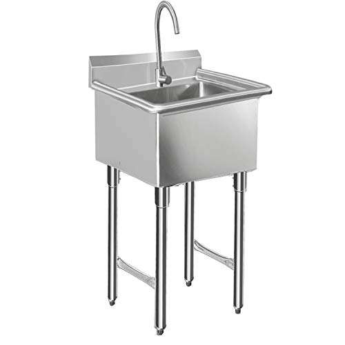 Commercial Kitchen Sink with Faucet and Legs - KITMA 1 Compartment NSF Commercial kitchen Prep & Utility Sink, Stainless Steel Commercial Hand Wash Sink for Restaurant