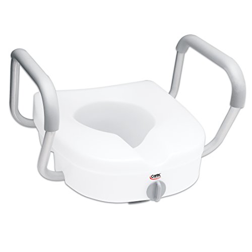 Carex E-Z Lock Raised Toilet Seat with Handles - 5 Inch Toilet Seat Riser with Arms - Fits Most Toilets