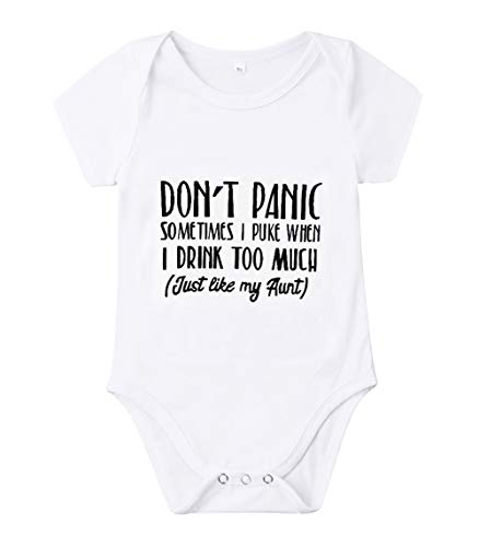 Newborn Baby GOT My Mind ON My Mommy Paws Funny Bodysuits Rompers Outfits Grey White 0-18M (Q-Don't Panic Sometimes i Puke When i Drink Too Much (just Like My Aunt), 3-6M)