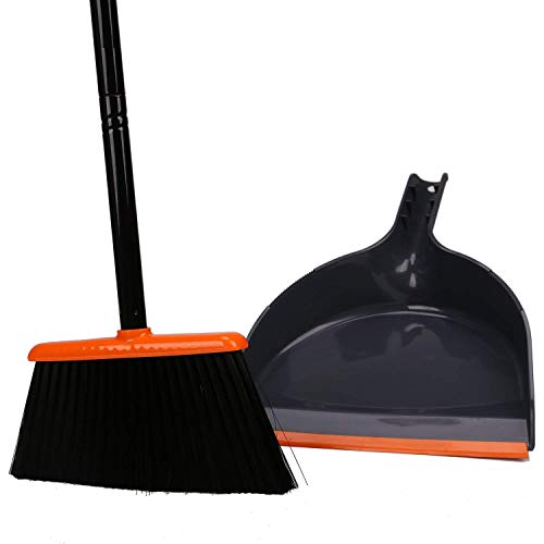 TreeLen Angle Broom and Dustpan, Dust Pan Snaps On Broom Handles Orange