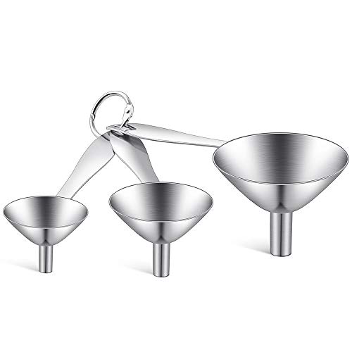 Toncoo 3-in-1 Premium Kitchen Funnel Set, Food Grade Stainless Steel Funnel for Filling Bottles, Small Bottle Funnel, Metal Funnel, Mini Funnel for Essential Oil, Flask, Spices, Liquid, Dry
