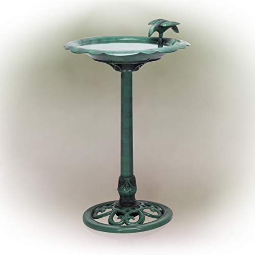 Alpine Corporation 31' Tall Outdoor Antique Flower Birdbath with Bird Decoration Yard Statue