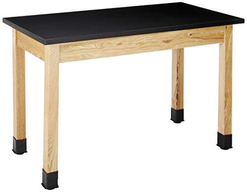 National Public Seating Chem Res Top Science Table, 24' X 48', Black Top and Ashwood Legs