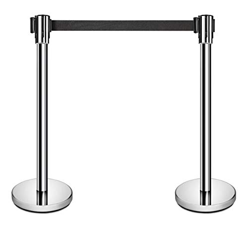 New Star Foodservice 54606 Stanchions, 36-Inch Height, 6.5-Foot Retractable Belt, Set of 2, Stainless Steel