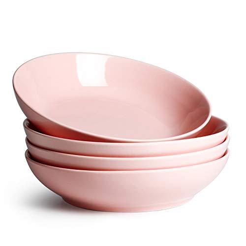 Sweese 113.108 Porcelain Large Salad Pasta Bowls - 45 Ounce 1.3 Quart - Set of 4, Pink