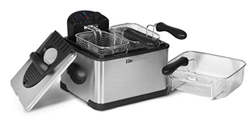 Elite Gourmet 1700-Watt Stainless-Steel Triple Basket Electric Deep Fryer with Timer and Temperature Knobs, 4.2L/17-Cup