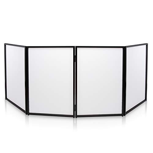 DJ Booth Foldable Cover Screen - Portable Event Facade Front Board Video Light Projector Display Scrim Panel with Folding Steel Frame Panel Stand, Stretchable Lycra Spandex - Pyle PDJFAC10 (White)