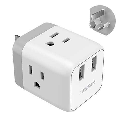 Australia China Power Plug Adapter, TESSAN 5 in 1 New Zealand Travel Power Adapter with 3 US Outlets and 2 USB Charging Ports, US to Australia New Zealand Fiji Argentina Plug Adapter (Type I)