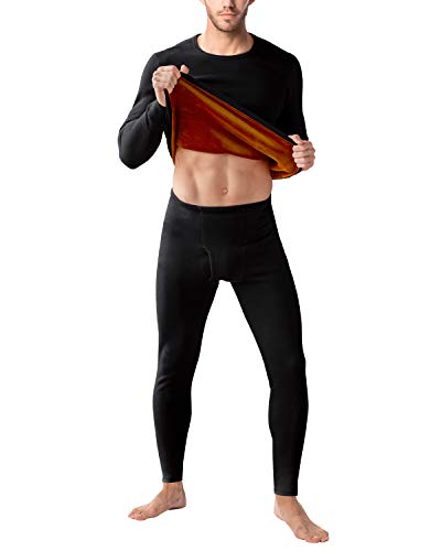 LAPASA Men's Ultra Heavyweight Thermal Underwear Double Layer Long John Set Fleece Lined Base Layer Top and Bottom M63 (XX-Large, black.)
