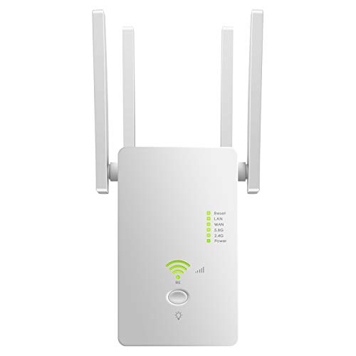 WiFi Extender, Signal Booster Long Range up to 2500 FT, 1200 MBPS Wireless Internet Amplifier - Covers 15 Devices with 4 External Advanced Antennas, LAN/Ethernet (AC1200 White)