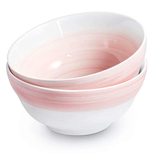 77L Porcelain Salad Bowl, [Set of 2, 22 FL OZ (650 ML)] Ceramic Salad/Cereal Bowl, Hand-painted Bowls Serving for Cereal, Salad, Snack, Oatmeal and More (6.2 Inches Diameter, Red)