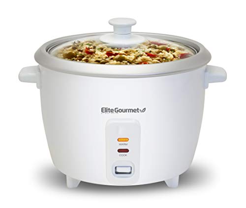 Elite Gourmet ERC-003 Electric Rice Cooker with Automatic Keep Warm Makes Soups, Stews, Grains, Hot Cereals, 6 Cups Cooked (3 Cups Uncooked), White