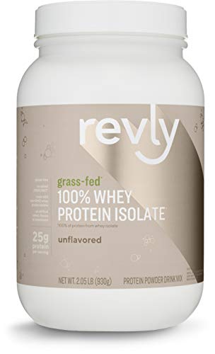 Amazon Brand - Revly 100% Grass-Fed Whey Protein Isolate Powder, Unflavored 31 Servings, Gluten Free, Non-GMO, No added rbgh/rbst‡, 2.05 Pound (Pack of 1)