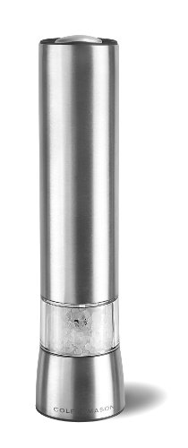 COLE & MASON Hampstead Electric Salt Grinder with LED Light - Electronic Battery Operated Mill, Stainless Steel