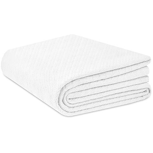 COTTON CRAFT - 100% Super Soft Premium Cotton Herringbone Twill Thermal Blanket - Full/Queen White