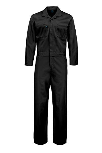 Kolossus Deluxe Long Sleeve Cotton Blend Coverall with Multi Pockets and Antistatic Zipper Black