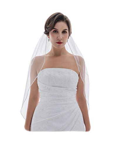 1T 1 Tier 1/8' Ribbon Edge Wedding veil - Ivory Elbow Length 30' V098