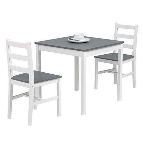 Mecor 3 PC Wood Kitchen Dining Table Set, Solid Wood Square Table with 2 Chairs for Kitchen Dining Room Furniture(Grey)