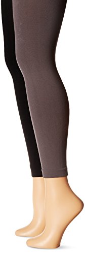 MUK LUKS Women's Fleece Lined 2-Pair Pack Leggings, Black/Dark Grey, Medium