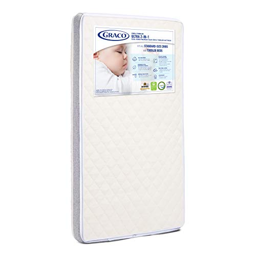 Graco Ultra Dual-Sided Premium Crib and Toddler Mattress – 2 Sides for Baby and Toddler, CertiPUR-US, GREENGUARD, JPMA Certified Crib and Toddler Bed Mattress, Water-Resistant, Machine-Washable Cover