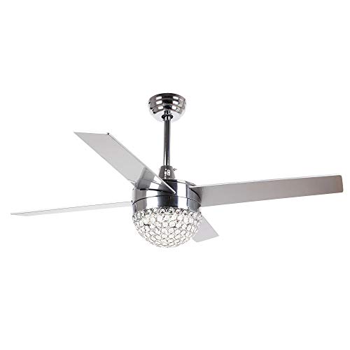 Ceiling Fans with Lights 48 Inch Ceiling Fan with Remote Control 3 Lights Crystal Chandelier Fans, Bulbs Not Included, Chrome, F6223