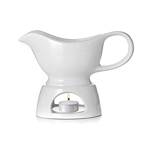 Gravy Boat Warmer (White) with Stand - 2 Piece Set for serving Warm Gravy, Sauces, Milk, Salad Dressings & More