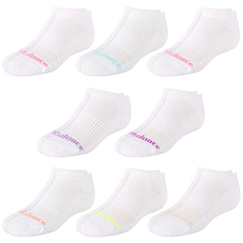 New Balance Girls' Athletic Low Cut Socks with Reinforced Heel and Toe (8 Pack), White, Size Small/Toddler/ Shoe Size: 4-8