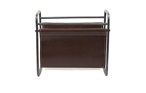 Desktop Leather Magazine Holder – Free Standing Floor, Desk and Table Top Storage and Display Stand - Books, Newspapers, Files, Folders – Decorative Design for Home or Office – by Designstyles
