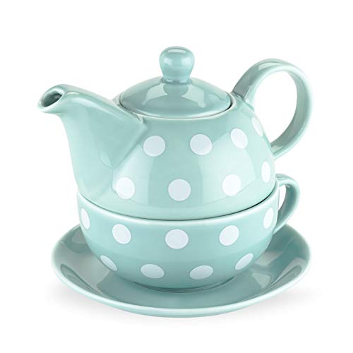 Pinky Up Addison Polka Dot Tea-For-One Sets, Blue